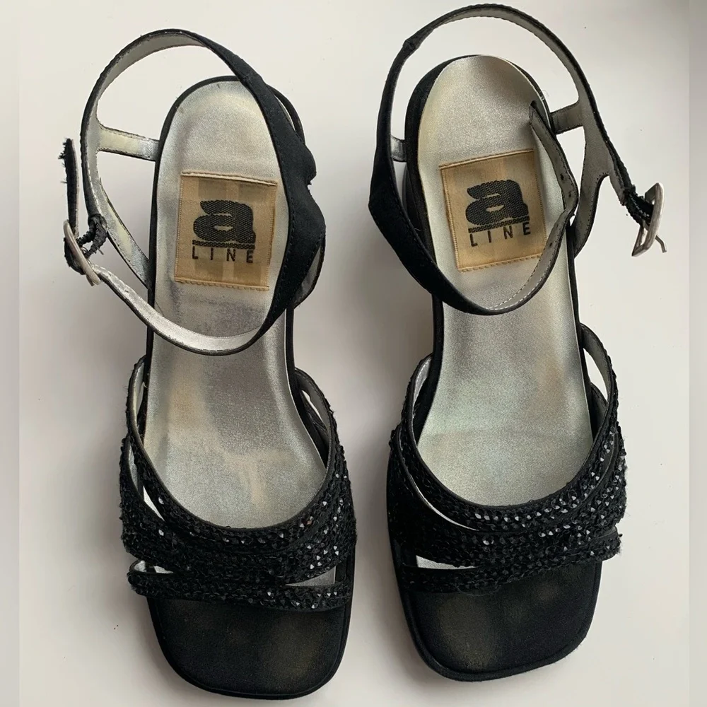 Black Beaded Strap Heels